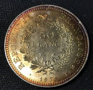 ヨーロッパ銀貨　古銭　フランス　1978年　ヘラクレス　自由　平等　花輪　紋章　大型　コイン　硬貨貿易銀（k-900）