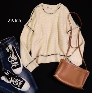 ザラ ZARA カジュアル可愛い☆ステッチ オーバーサイズ ゆるニット プルオーバー M