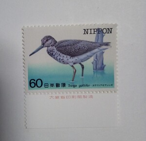 昭和59年 特殊鳥類シリーズ 第4集 カラフトアオアシシギ 60円 1枚/大蔵省銘版付/額面60円/未使用/1984年/銘付/樺太青脚鷸/切手