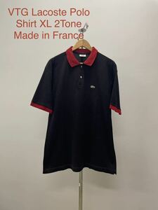 希少 フランス製 Lacosteラコステ ブラック オーバーダイ7 XLフレラコ L 半袖 ポロシャツ 黒Franceビンテージvintageスメドレー poloシャツ