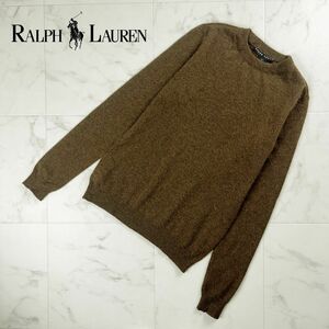 美品 Ralph Lauren ラルフローレン カシミヤ100% 丸襟ニットソー 長袖 トップス レディース ブラウン サイズL*NC1146