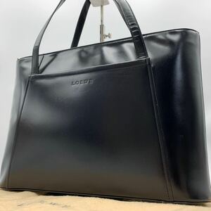 1円 美品 LOEWE ロエベ メンズ ビジネスバッグ トートバッグ ハンド A4収納 ロゴ型押し カーフレザー ブラック 黒 保存袋付