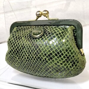 A Φ 【 COACH 】 コーチ ロゴデザイン ゴールド金具 レザー がま口 コインケース 小銭入れ 服飾小物 グリーン 緑系 