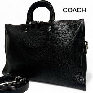 1円〜【美麗品 最高級モデル】コーチ COACH 2way レザー ビジネスバッグ トートバッグ ブリーフケース シボ革 ブラック 本革 大容量 メンズ