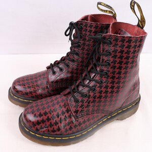 ドクターマーチン UK6位/24.5cm～25.0cm/8ホール エンジ 黒 千鳥柄 メンズ レディース drmartens 中古 dh4142