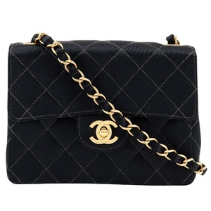 CHANEL シャネル ミニチェーンショルダー マトラッセ ショルダーバッグ サテン 黒 レディース【I191824022】中古