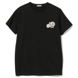 ★定価 55,000円 ★現行モデル 最新作 MONCLER Tシャツ カットソー Ｍ　Wワッペン ロゴ ブラック モンクレール 国内正規品 入手困難 完売品