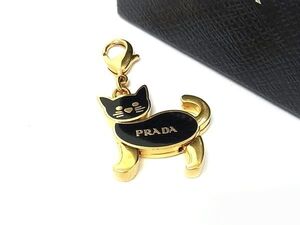 1円 ■美品■ PRADA プラダ キャット 猫 キーホルダー チャーム レディース メンズ ブラック系×ゴールド系 FL1862