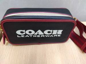 【中古品】COACH コーチ CE735 レザー ロゴ クロスボディ ショルダーバッグ 斜め掛け レディース ブラック系×ボルドー系