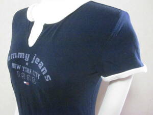 カナダ製 tommy jeans トミーヒルフィガー　フラッグタグ　半袖Tシャツ　レディースS　トリコ　フレンチスリーブ　半T 4544