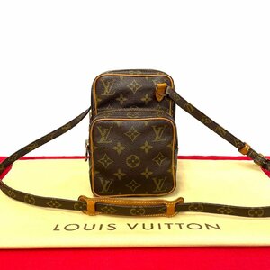 極 美品 袋付 LOUIS VUITTON ルイヴィトン ミニ アマゾン モノグラム レザー 本革 ミニ ショルダーバッグ ポシェット ブラウン 茶 23113