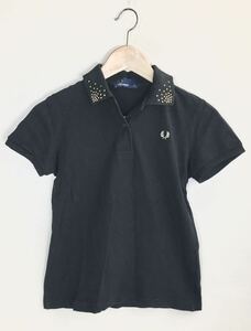 ★ FRED PERRY ◆ 襟刺繍 ポロシャツ 黒 サイズ8 鹿の子 半袖 シャツ カットソー フレッドペリー ◆W5 MQこ9N-22