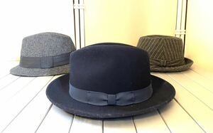 rrkk1051 NEW YORK HAT　ニューヨークハット　Lite Felt ライトフェルトネイビー 紺 メ他 ウール 中折れハット まとめて3点