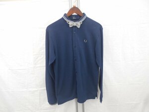 【FRED PERRY】フレッドペリー　メンズ　ロングスリーブ鹿の子フロントオープンポロシャツ　ネイビー　Mサイズ　SY02-BVR