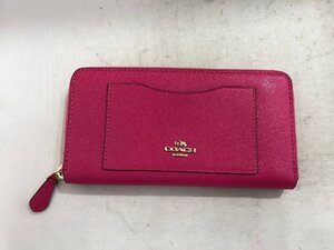 【COACH】コーチ　ラウンドジップ長財布　ネオンピンク　レザー　SY02-GZJ