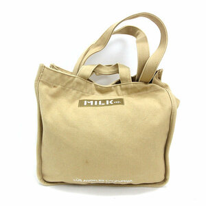 k■ミルクフェド/MILKFED 2WAY キャンバスショルダーバッグ/ハンドバッグ/ベージュ/BAG/LADIES■249【中古】