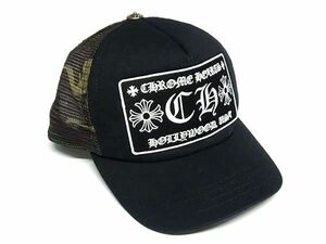 1円 ■美品■ CHROME HEARTS クロムハーツ コットン×ポリエステル 迷彩 キャップ 帽子 サイズ 53-60 ブラック系×カーキ系 BL5602