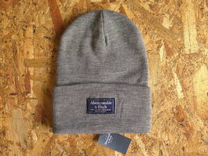 新品☆本物 Abercrombie&Fitch LOGO BEANIE GRAY アバクロ ニット キャップ ビーニー グレー USA購入 帽子 CAP ロゴ ニットキャップ