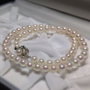 【森パール】アコヤ真珠 5.5-6.0mm 38cm ホワイト ネックレス 本真珠 アクセサリー SILVER pearl あこや パール