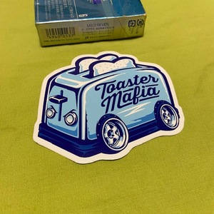 トースターマフィア　ロゴステッカー　青　Toaster mafia UK ★USDM　キューブ　bB アルファード フォレスター ハイエース VWBUS