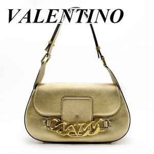 VALENTINO ハンドバッグ 2way 肩掛け可能 ロゴ チェーン ゴールド