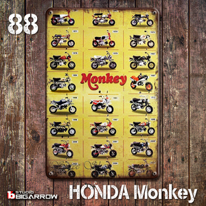 88 ブリキ看板 20×30㎝ 歴代モンキー HONDA MONKEY ガレージ メタルプレート アメリカンインテリア 世田谷ベース