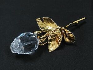 ■美品■ SWAROVSKI スワロフスキー ローズ 薔薇 花 ピンブローチ ピンバッジ アクセサリー レディース ゴールド系×クリア系 DF2105