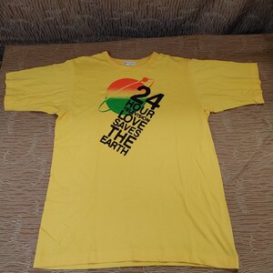 【24時間テレビ スタッフ Tシャツ ⑤】中古品 Lサイズ 黄色 チャリTシャツ 半袖 1986 第9回 当時物 中京テレビ 【C10-1①】1104