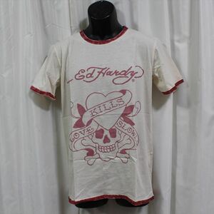 エドハーディー ed hardy メンズ半袖Tシャツ M02SPR052 オフホワイトXワインレッド Sサイズ 新品 LOVE KILLS SLOWLY ラブキル