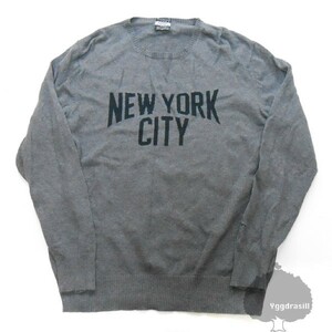 YGG★RODEO CROWNS ロデオクラウンズ NYC CITY柄 ニット トップス グレー L ニューヨークシティ柄