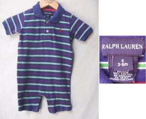 ラルフローレンRALPHLAURENボーダー柄鹿の子素材オールインワン