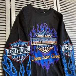 AWUJ 1スタ 黒 バイク Tシャツ 長袖 ロンT ハーレーダビットソン HARLEYDAVIDSON 90s 00s ビンテージ 古着 卸 仕入れ