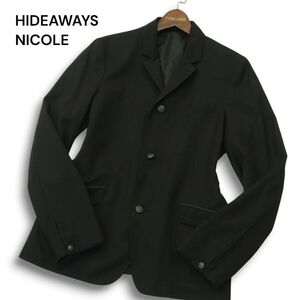 【美品】HIDEAWAYS NICOLE ハイダウェイ ニコル 通年 総裏 刻印ボタン★ テーラード ジャケット ブレザー Sz.46 メンズ 黒　A5T00026_1#O