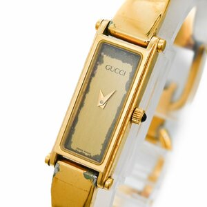 1円 GUCCI グッチ 1500 バングルウォッチ QZ クオーツ ゴールド 金文字盤 GP 腕時計 レディース スクエア ブランド ウォッチ 369220240521