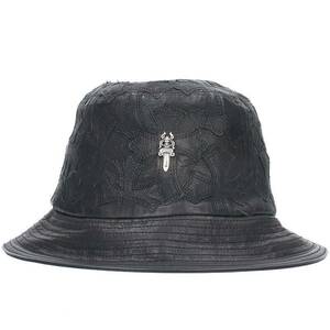 クロムハーツ Chrome Hearts U-CHUM-LTHR サイズ:S セメタリーパッチダガー付きレザーバケットハット 中古 SJ02