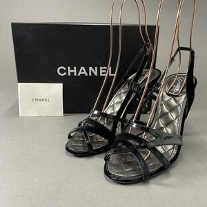 ♪f12 イタリア製☆ CHANEL CHANEL ベロア バックストラップ ヒール パンプス シューズ G24355 ストーン 37 1/2 24.5cm相当 レディース