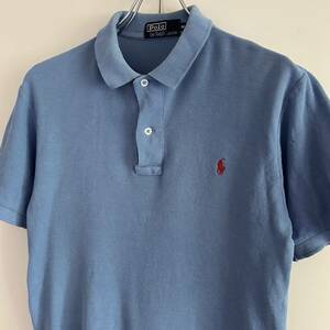 90s Polo by Ralph Lauren ポロバイラルフローレン ワンポイント ポロシャツ M スモールポニー 刺繍 ブルー系 古着 ヴィンテージ