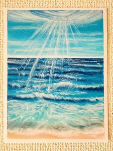 風景画　海　海の絵　アート　パステル画　オイルパステル　油彩　インテリア　絵画