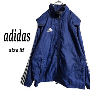 adidas アディダス フーディー ナイロンパーカー トラックジャケット ボリュームネック スリーライン サイズM オーバーサイズ 90s