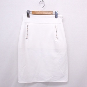クイーンズコート QUEENS COURT スカート タイト ビーズ装飾 ミモレ丈 2 ホワイト 白 /FT23 レディース