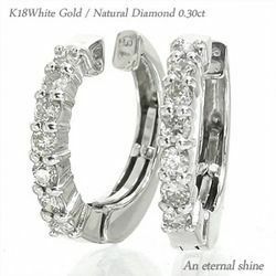 ピアリング ダイヤモンド イヤリング 0.3ct フープ 中折れ式 イヤリング 18ホワイトゴールド k18ゴールド 18金 レディース