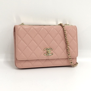 【中古】CHANEL チェーンウォレットバック レザー ピンク A80982