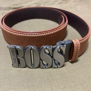 BOSS メンズ ロゴバックル スムースレザーベルト パインコーンブラウン フリーサイズ, 松ぼっくり ブラウン, One Size ビジネスベルト