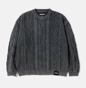 NEIGHBORHOOD 24 AW WASHED CREWNECK CABLE SWEATER COLOR: BLACK SIZE: M ネイバーフッド