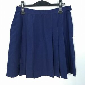 1円 スクールスカート 大きいサイズ 夏物 w75-丈49 紺 中学 高校 プリーツ 学生服 制服 女子 中古 HK9622