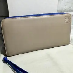 美品 LOEWE 長財布 ノット ラウンドジップ ウォレット グレー ブルー