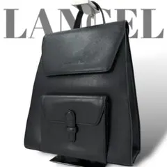 LANCEL ランセル　リュックサック　オールレザー　本革　黒　ロゴ型押し