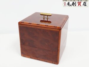 エルメス HERMES Hロゴ ジュエリーボックス ケース 小物入れ ウッド ブラウン ゴールド金具 美品 2段 オブジェ