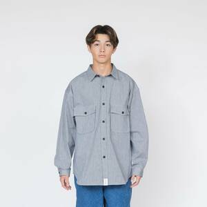 希少★新品本物【紺★3】★MINE LS SHIRT マインシャツ ヒッコリー デニムストライプ 正規店購入 ディセンダント 限定 入手困難 Descendant