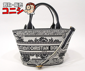 【質コニシ】【Dior/ディオール】パニエ シャポーバッグ 2way トートバッグ 黒×白 ブラック キャンバス地 レディース【送料込み】l0279y